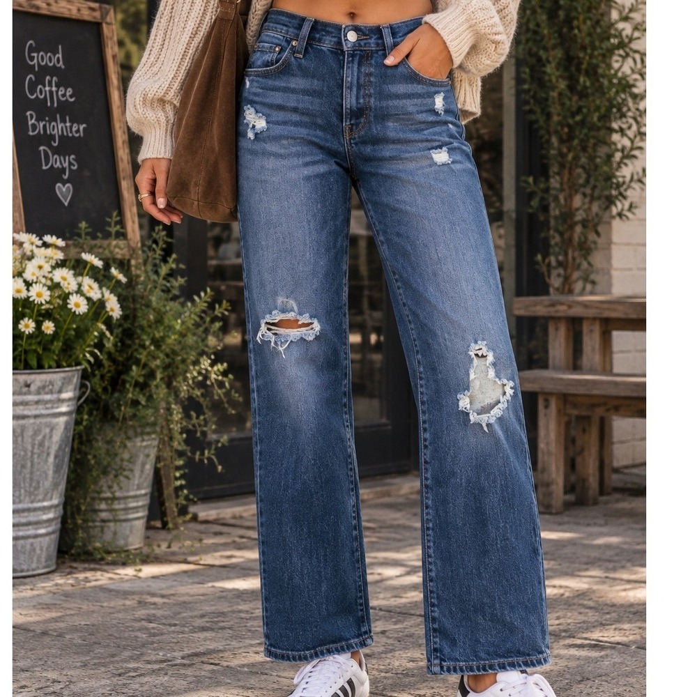 Levis Ribcage Straight Ankle Jeans Dark Wash Distressed High Rise 26 ripped Crop